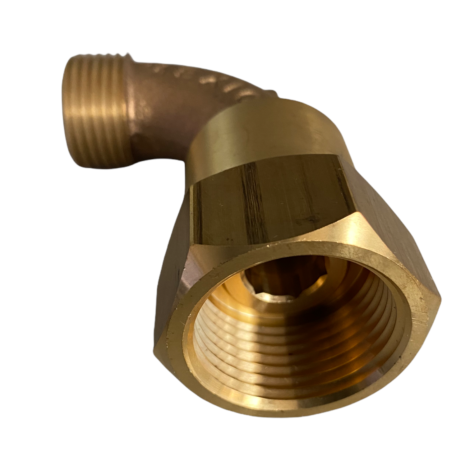 Profile view of SH1 hose swivel illustrating compact form, swivel action, and hose attachment point for easy installation and removal.