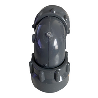 Angled close-up of DURA 306-010 showing the O-ring housing and swivel joint for the 1-inch manifold elbow in gray Sch 40 material.
