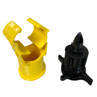 Side angle of Blazing BS7000 saddle tee highlighting barbed insertion area and 1/2" female thread outlet on durable ABS plastic.