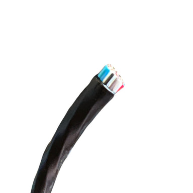 Close view of irrigation control cable spool highlighting the nylon rip cord and outer polyethylene jacket used for underground installations.