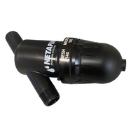 Close-up of Netafim disc filter body and cover, showing clamp assembly and reinforced polyamide construction details for durability in irrigation.