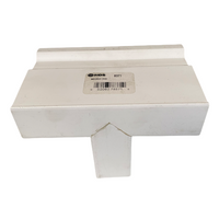 Angled side view of the NDS 8371 Micro Channel Tee in white PVC, showing tee profile and low-profile grate integration.