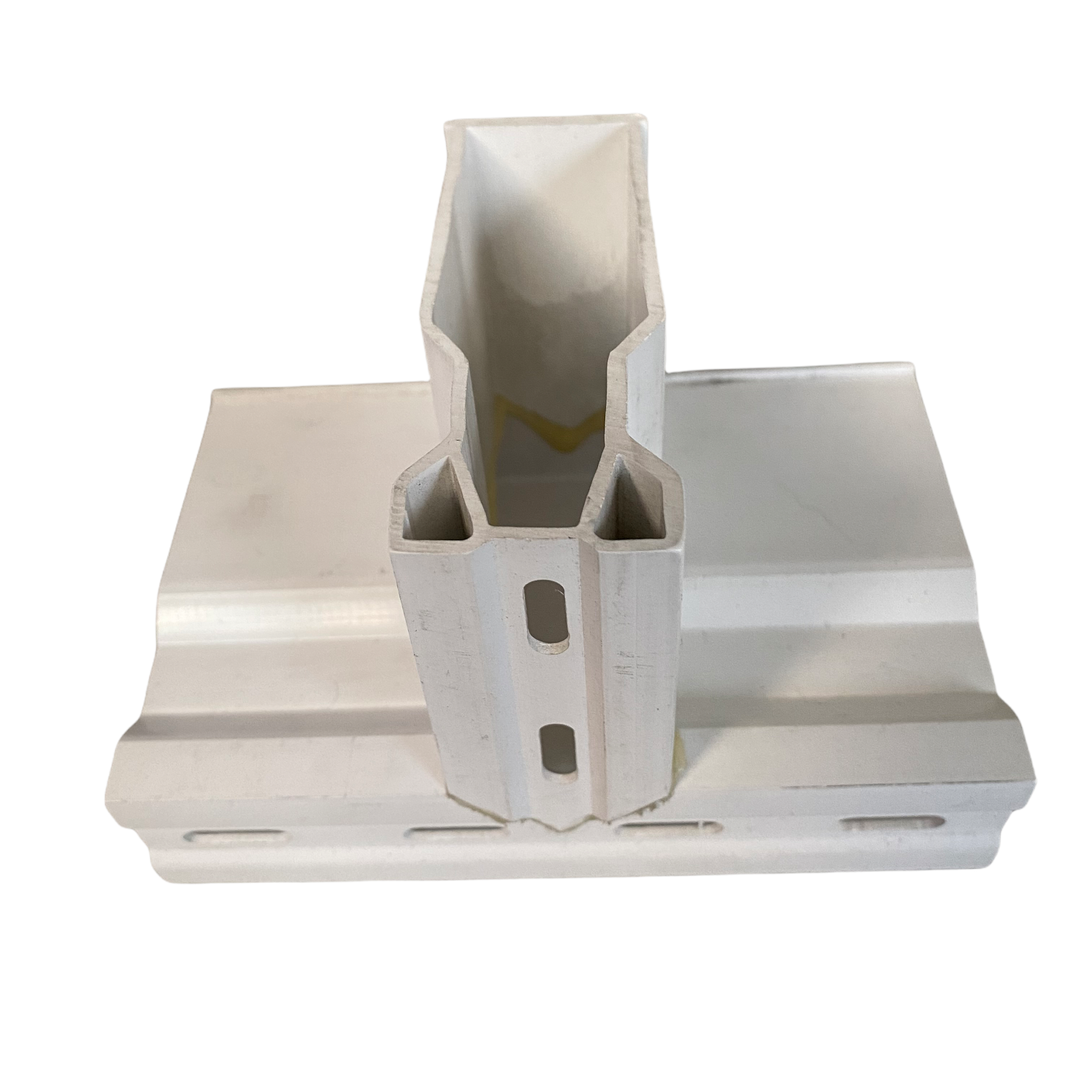 NDS 8371 Micro Channel Tee product photo on plain background, white PVC tee with integrated recessed grate and outlet opening.