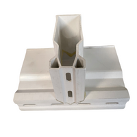 NDS 8371 Micro Channel Tee product photo on plain background, white PVC tee with integrated recessed grate and outlet opening.