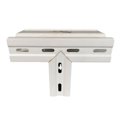 NDS 8371 Micro Channel Tee in white PVC, front-angle view showing integrated recessed grate and inlet profile (product photo).