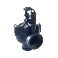 Close-up of the Irritrol 100P2 solenoid and control chamber, showing electrical connection points and the 150-mesh external control water filter area on the valve.