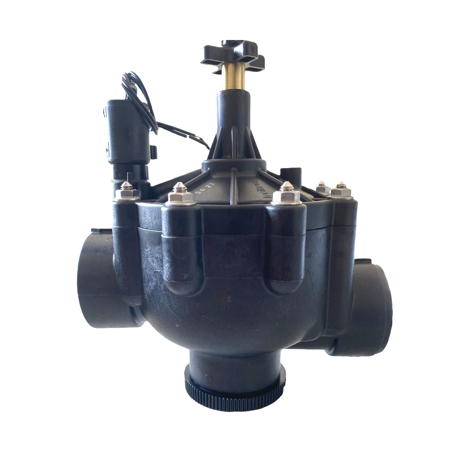 Irritrol 100P2 2-inch globe/angle valve placed on a neutral background, illustrating overall size, threaded inlet/outlet and compact footprint for irrigation installations.