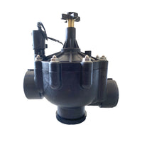 Irritrol 100P2 2-inch globe/angle valve placed on a neutral background, illustrating overall size, threaded inlet/outlet and compact footprint for irrigation installations.
