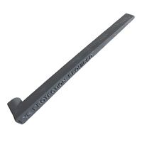 Front and angled view of an NDS 230 6-inch gray PVC channel installation stake on a white background, showing the top, side profile, and tip.