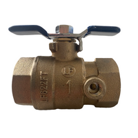 Front-angle product image of Febco 781-054LL 1-inch lead-free full-port tapped ball valve showing tee handle and threaded ends for pipe connections.
