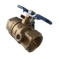 Packaging or alternate-angle photo of Febco 781-054LL 1-inch lead-free tapped ball valve, showing threaded connections and overall valve profile.