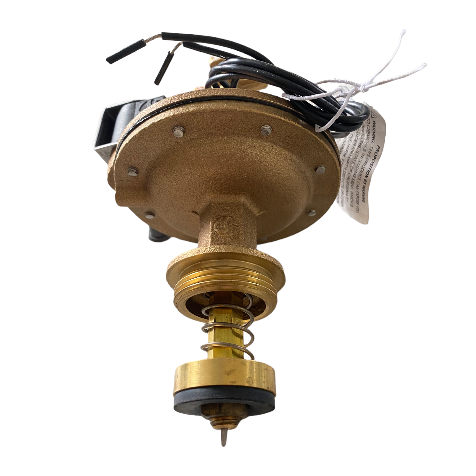 Packaged Superior Model 800 brass electric valve adapter, shown with label and part number for 3/4 and 1 inch sizes.