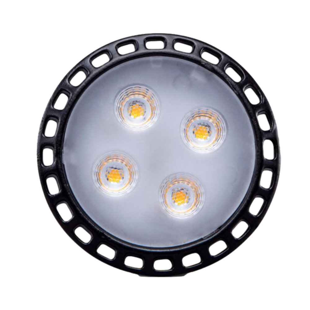 Angled view of Pro-Trade MR16 XL LED lamp highlighting reflector and beam angle design for focused landscape illumination.