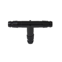 Clear product photo of Pro-Trade PT-SPF-TEE50 spiral barb tee (1/2 in. barb) showing a single fitting and the 10-piece bag label.