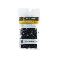 Front view of Pro-Trade PT-WC3 black/gray waterproof wire connector showing sealed cap, body profile, and pack labeling.