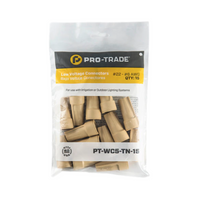 Pro-Trade tan wire connectors in 50-piece canister, showing tan insulated bodies and brass contacts for #22 to #6 AWG.