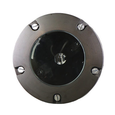 Pro-Trade PT-IG1 in-ground landscape light in antique brass finish with clear cast brass cover, shown without a lamp installed for customization.