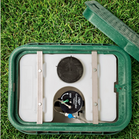 Close-up of Pro Products GreenFeeder P1X-ETC5G showing inlet, tubing, and mounting options for above- or in-ground use.