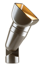 Bronze metallic QB 1LED landscape up light showing die-cast aluminum housing, spike mount, ProAim adjustability, and compact profile.