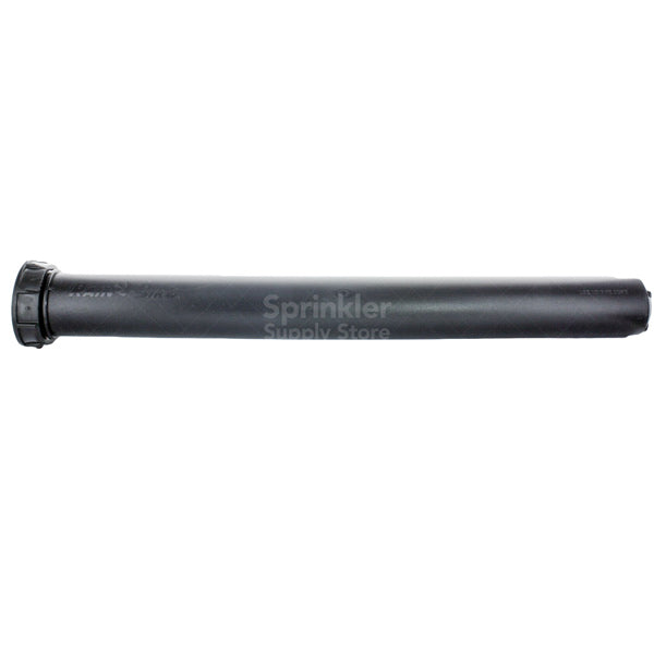 Side view of Rain Bird RD12SP30F showing 12 in pop-up riser, durable plastic body, exposed diameter and inlet orientation.