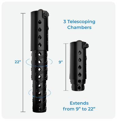 Close view of Root Quencher® telescoping chambers extended to demonstrate adjustable 9–22 inch depth and chamber alignment markings for installation.