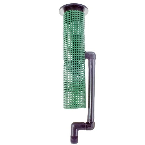 Hunter RZWS1025CV 10-inch Root Zone Watering System with factory 0.25 GPM bubbler and integrated check valve, angled product view, protective grate visible.