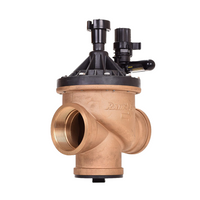 Side view of Rain Bird 300-BPES 3" valve displaying inlet/outlet threads, flow-control handle, and scrubber access for maintenance.
