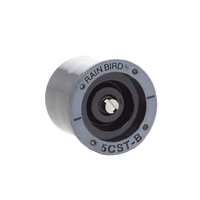 Product image of Rain Bird R5CSTB center-strip bubbler nozzle showing top color, adjustment screw, and compact plastic body for 5 ft radius coverage.
