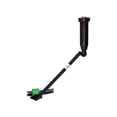 Close-up of Rain Bird SA swing joint showing 1/2-inch threaded elbow, textured surface for grip, and flexible 6-inch swing arm design.