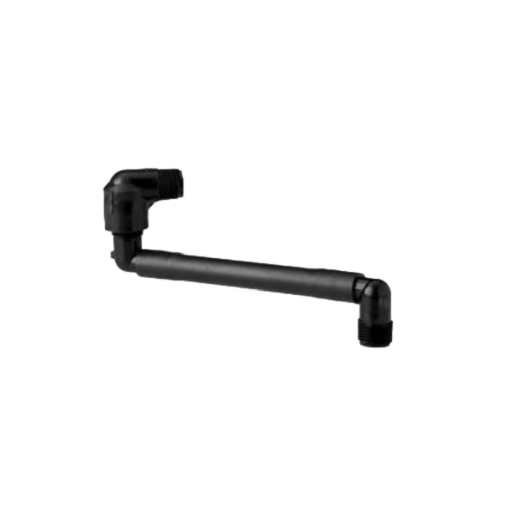 Rain Bird SA PVC swing joint assembly, black 6-inch unit with 1/2-inch MIPT threaded elbows; pre-assembled for quick irrigation head connections.