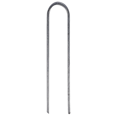 Rain Bird TDS6050 galvanized 6-inch tie-down stakes, 50 per bag, showing pointed tips and bent head for securing drip tubing.