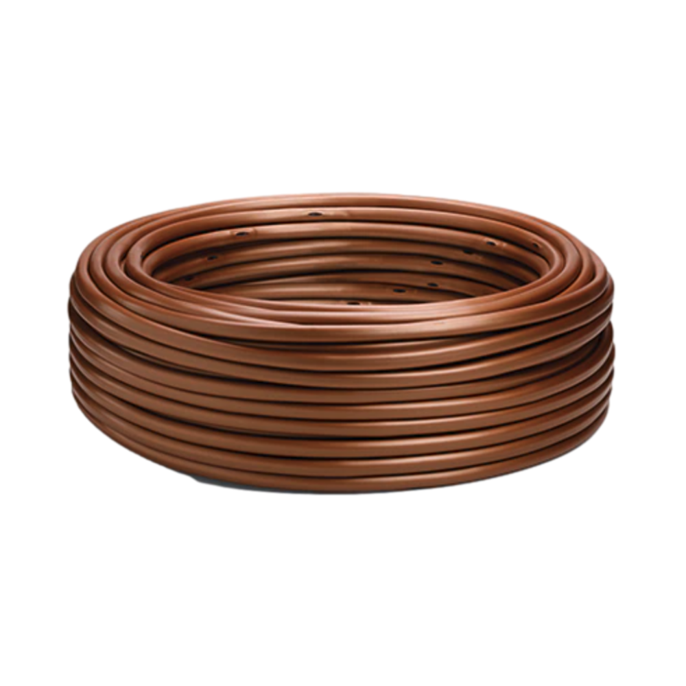 Rain Bird XFS-CV 0.6 gph subsurface check valve dripline coil with copper-striped tubing displayed on white background, product label visible.