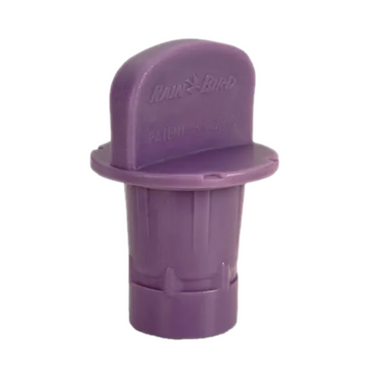 Purple Rain Bird Easy Fit removable flush cap for 1/2-inch drip tubing, UV-resistant plastic construction and push-fit compression design.