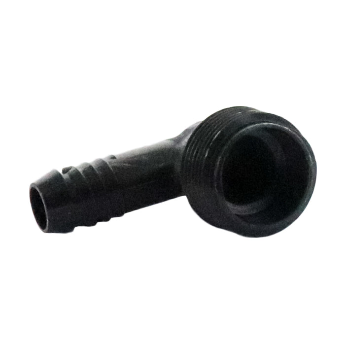 Rain Bird SBE-075 elbow installed on swing pipe, illustrating twist-in connection and compact profile for flexible sprinkler assemblies.