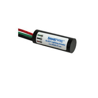Weathermatic SmartWire SLGDT lightning arrestor showing compact sealed housing with red, black and green lead wires for 2‑wire system grounding and installation guidance.