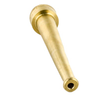 Underhill SN6-75 power nozzle next to a standard garden hose thread, illustrating the 3/4-inch FHT connection and durable finish.