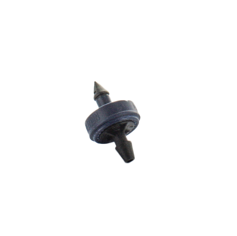 Packaged and loose Netafim SPCV05-25 emitters showing compact size, blue color code, and typical application connections.