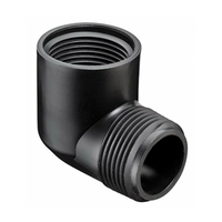 Product image of SPEARS Marlex HDPE 90° street elbow showing MIPT male and FIPT female threads for irrigation.