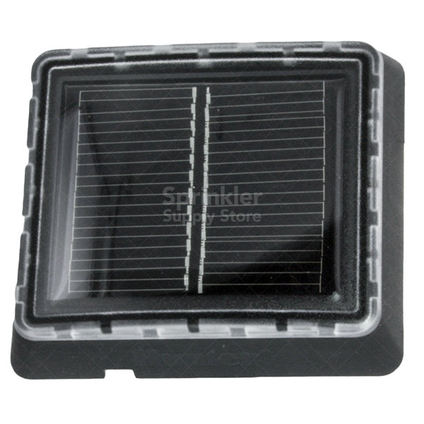 Top-down photo of SPNODE solar panel showing textured solar cells, mounting bracket hardware, and sealed edge for water resistance.