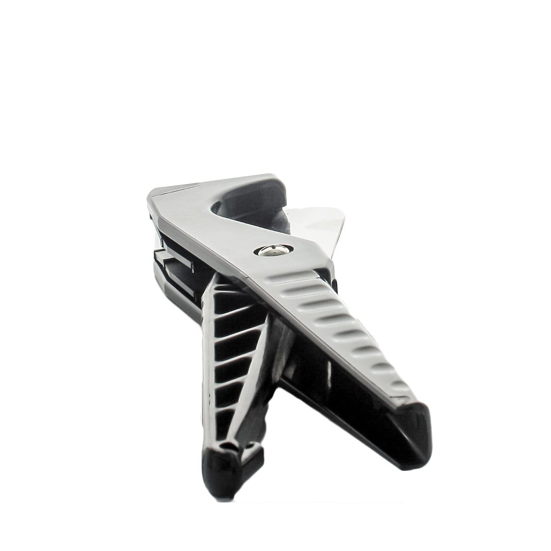 Side profile of the Dawn SS200 KwikCut cutter showing black fiberglass-reinforced nylon handle and blade alignment for clean cuts.