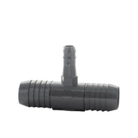 Product close-up: Dawn Industries KwikAdapt SW1401-099 3/4" Insert x Swing/Funny Tee showing barb and threaded outlet for polyethylene connections, studio white background, clear product detail, front view.