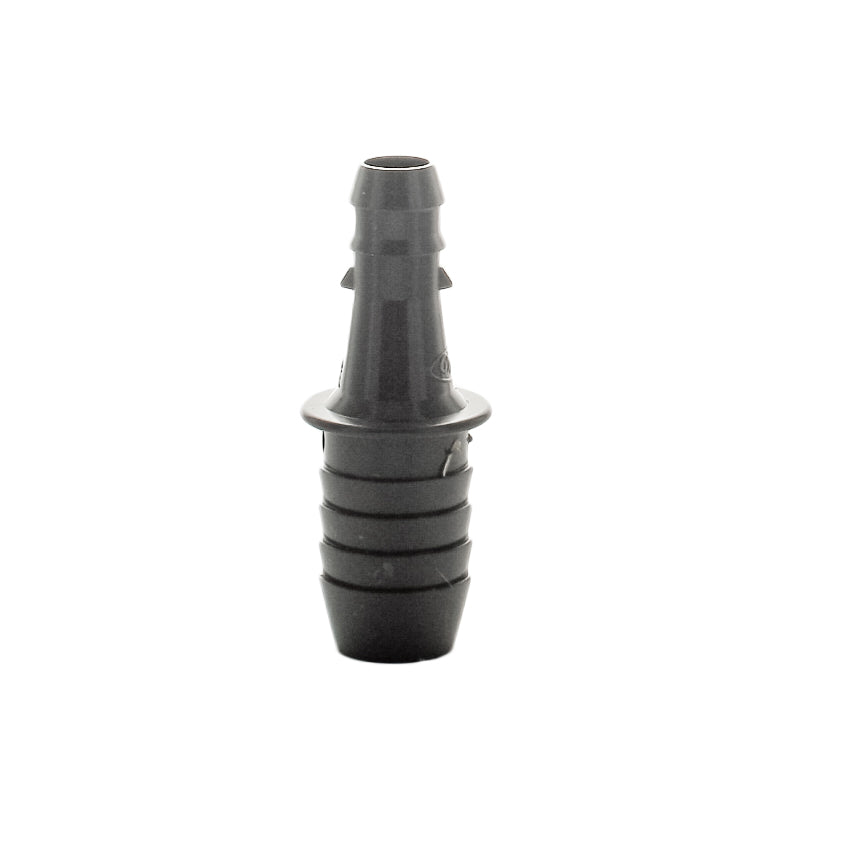 Front view of Dawn KwikAdapt SW1429-099 poly coupler adapter (3/4" PE to Swing), showing barb-and-spike retention.