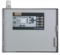 Front view of Baseline BaseStation 1000 controller showing LCD interface, enclosure, and wall-mount points for professional irrigation installations.