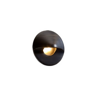 FX MO round hardscape LED wall light in bronze finish, mounted on masonry with frosted lens and round faceplate, shown from front angle (bronze).