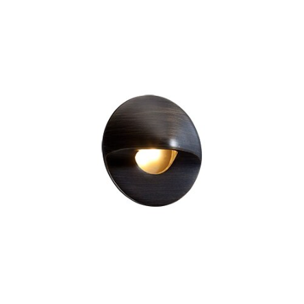 FX MO round hardscape LED wall light in bronze finish, mounted on masonry with frosted lens and round faceplate, shown from front angle (bronze).