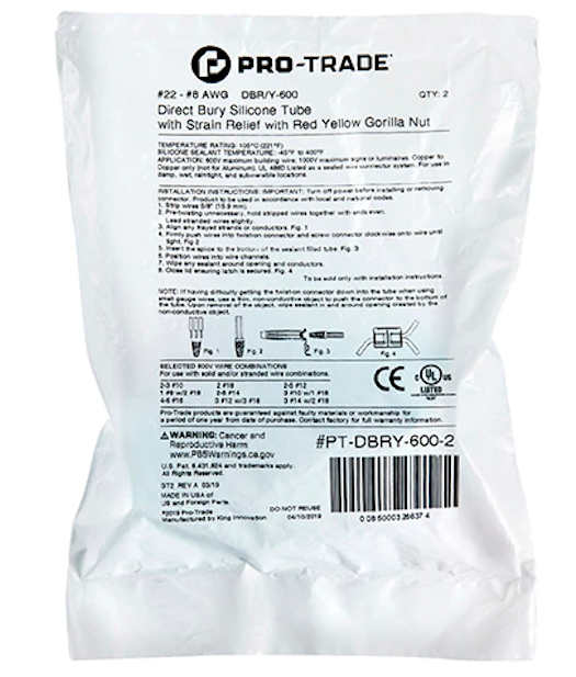 Packaging and product label for Pro-Trade DBRY Red/Yellow Gorilla Nut kit, showing part number and pack quantity information.