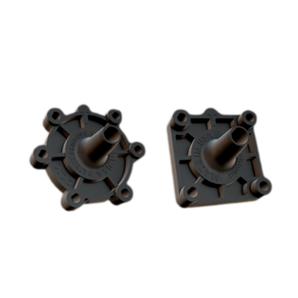 Front view of Service Buddy valve flusher showing the compact adapter and outlet connection for 1-inch irrigation valves, white plastic finish, isolated on white background.