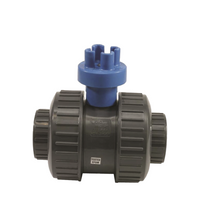 Lasco 1 in. PVC Slo-Close full-block true-union ball valve with EPDM O-ring, angled view showing union connections and valve body