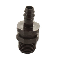 Front view of Netafim T12050MA 12mm x 1/2" MPT brown plastic male adapter showing barbed 12mm insert and threaded 1/2" MPT connection.