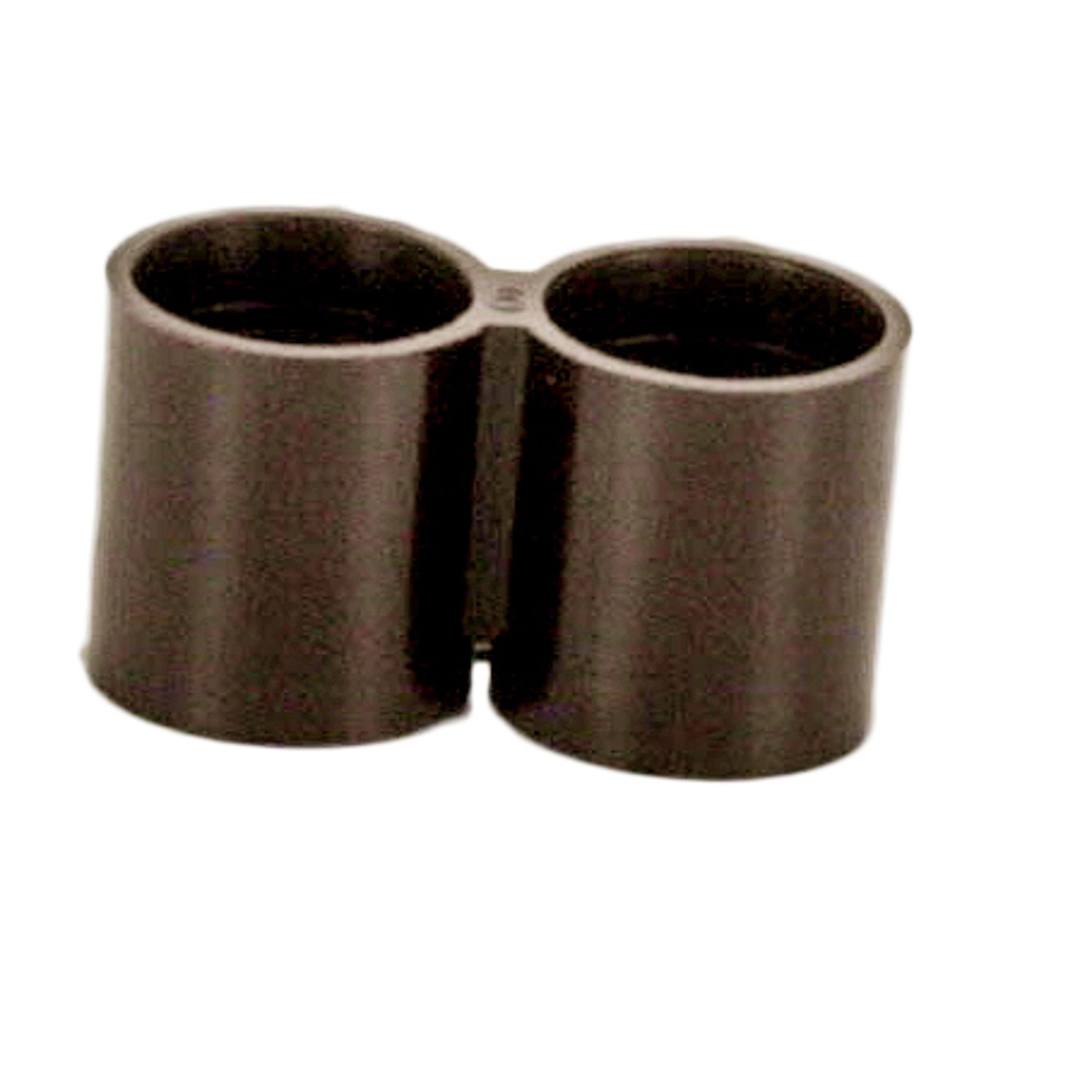 Close-up of Netafim T12FIG8 12mm Figure-Eight Line End fitting in brown UV-resistant molded plastic, showing barb detail and seating profile.